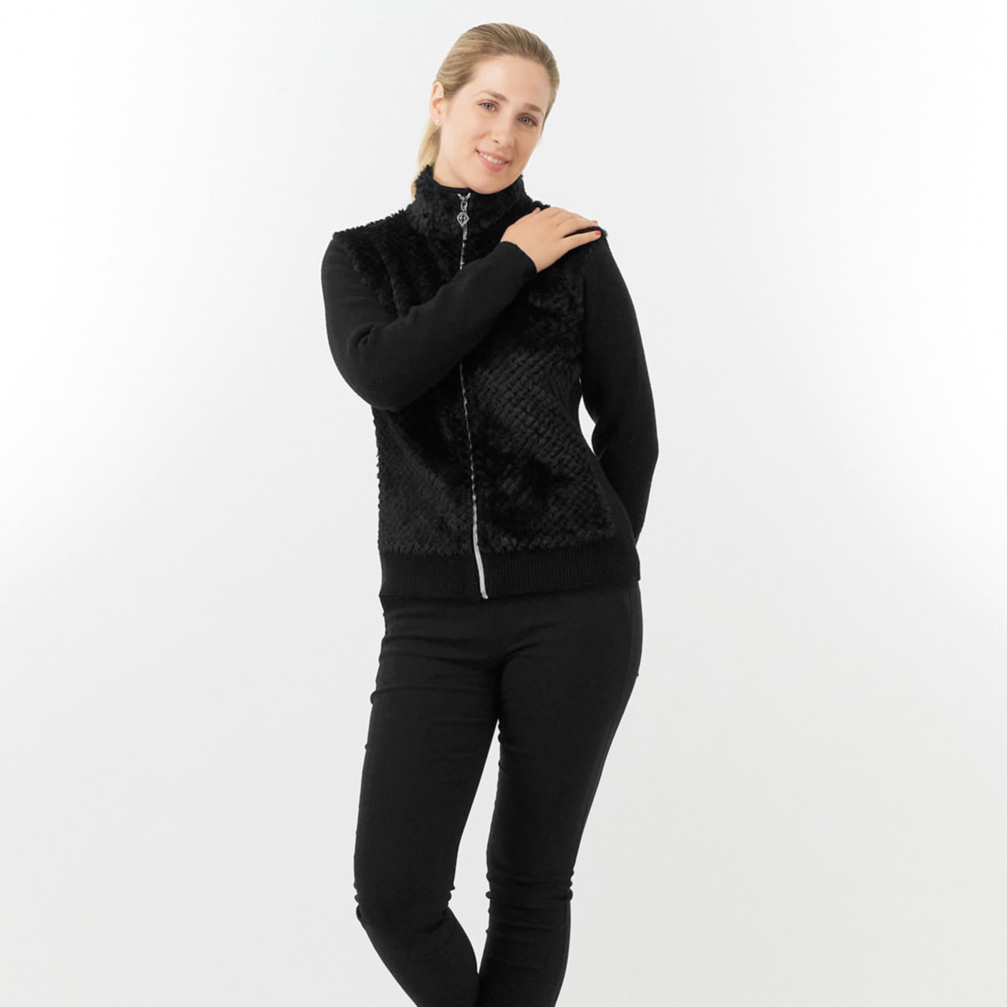 Pure Golf Ellisa Knitted Faux Fir Front Ladies Golf Mid Layer Black